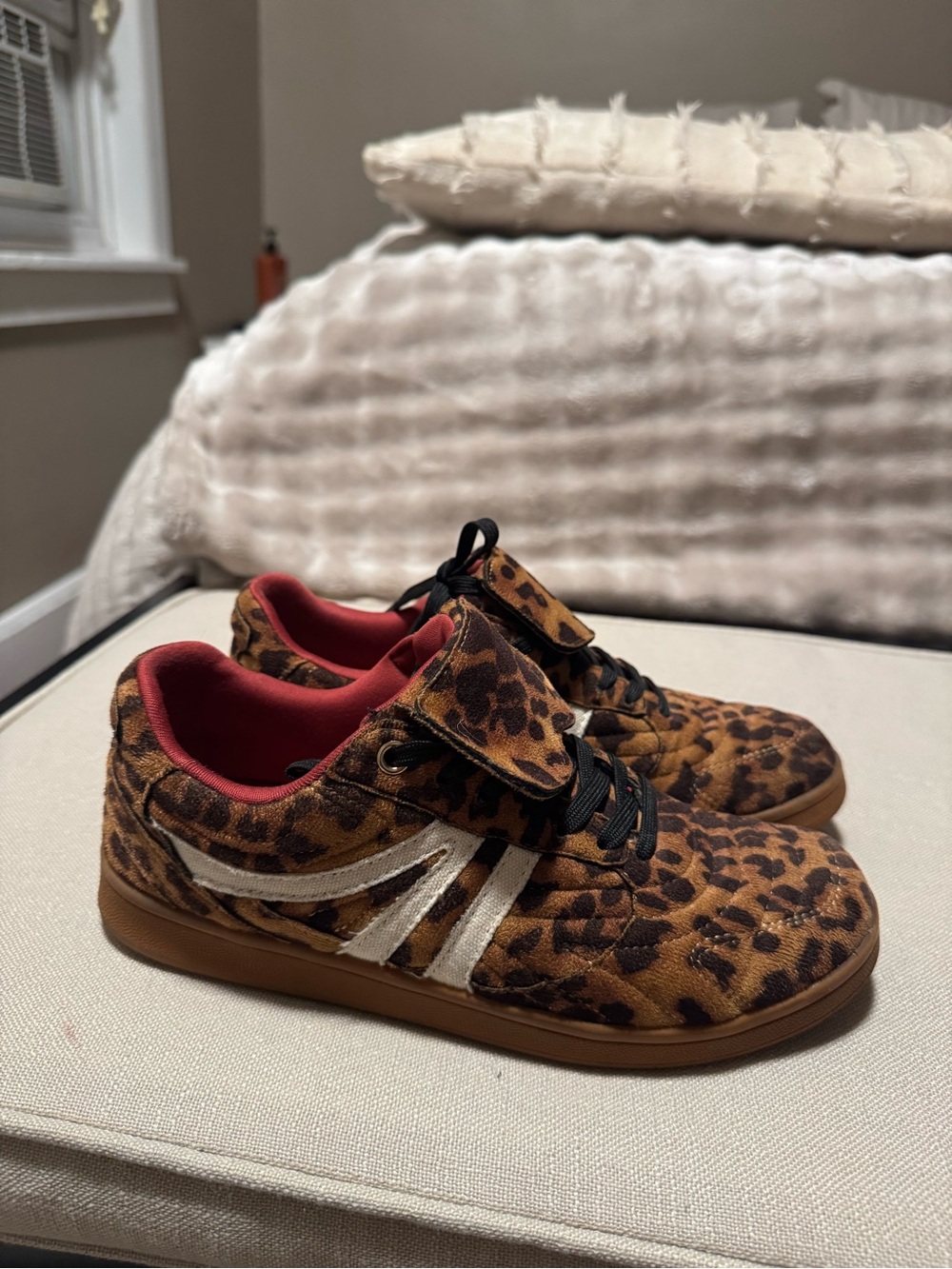 Steve Madden Leopard Print Sneakers in Brown with Red Lining